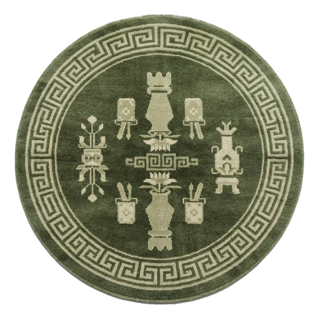 Jade Antique Vessels Round Hand Knotted Rug