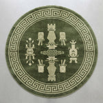 Jade Antique Vessels Round Hand Knotted Rug - studio photo