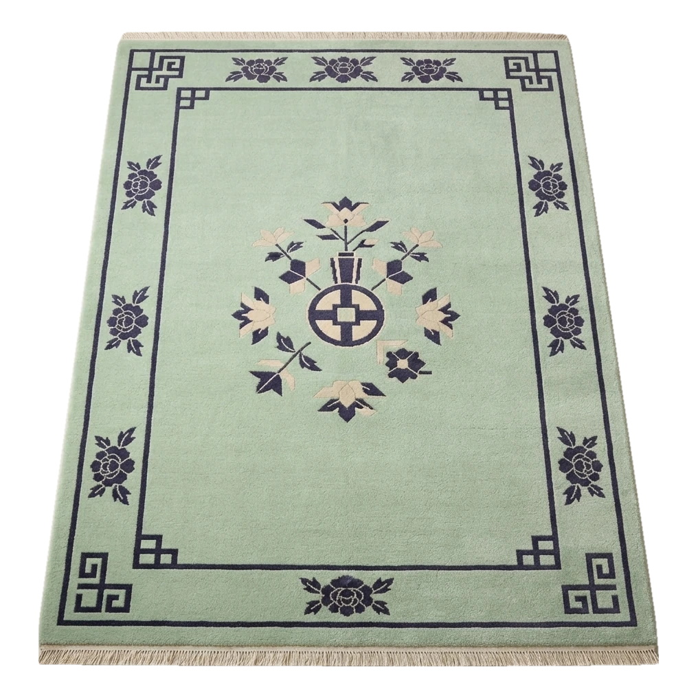 Jade Blossom Emblem Hand Knotted Rug