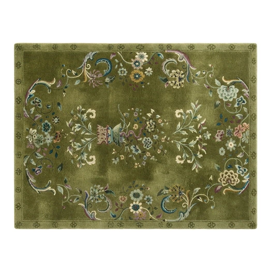 Jade Silk Chinoiserie Hand Tufted Wool and Viscose Rug - alternate view