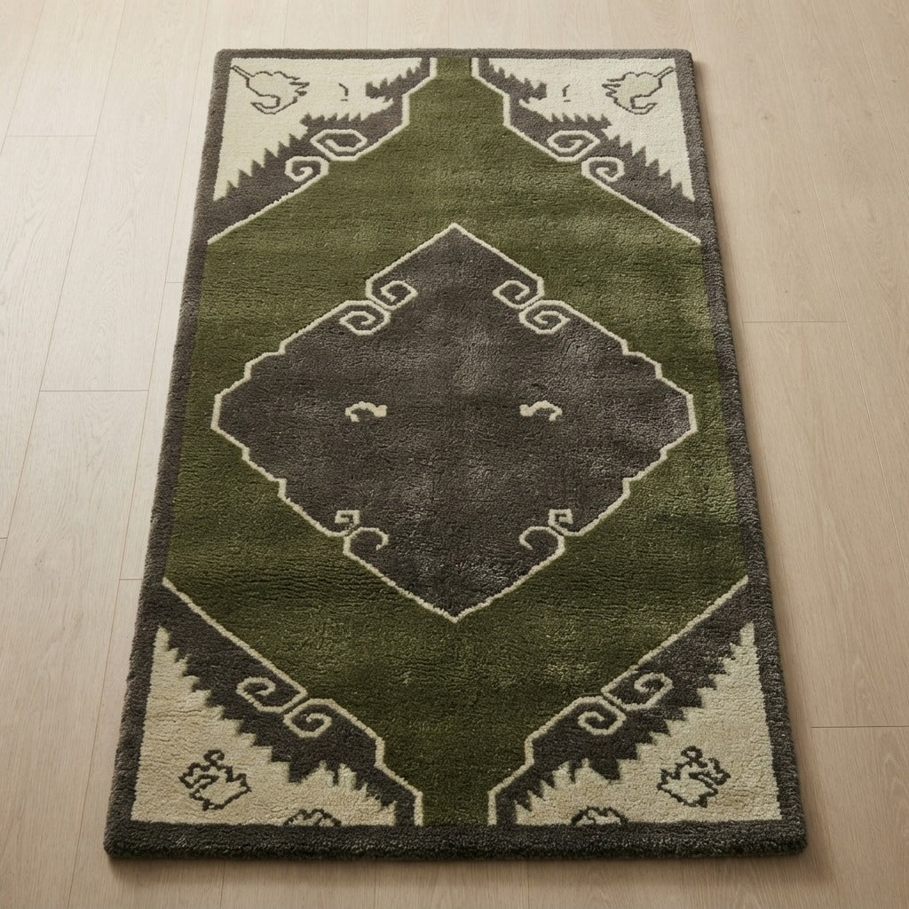 Juniper Cloud Temple Hand Tufted Runner Rug - studio photo