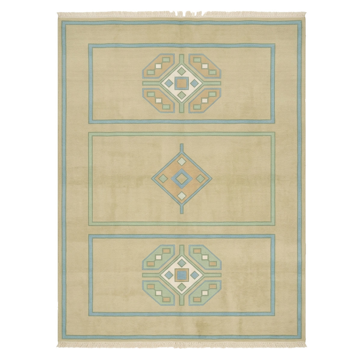 Khaki Tribal Motif Hand Knotted Rug