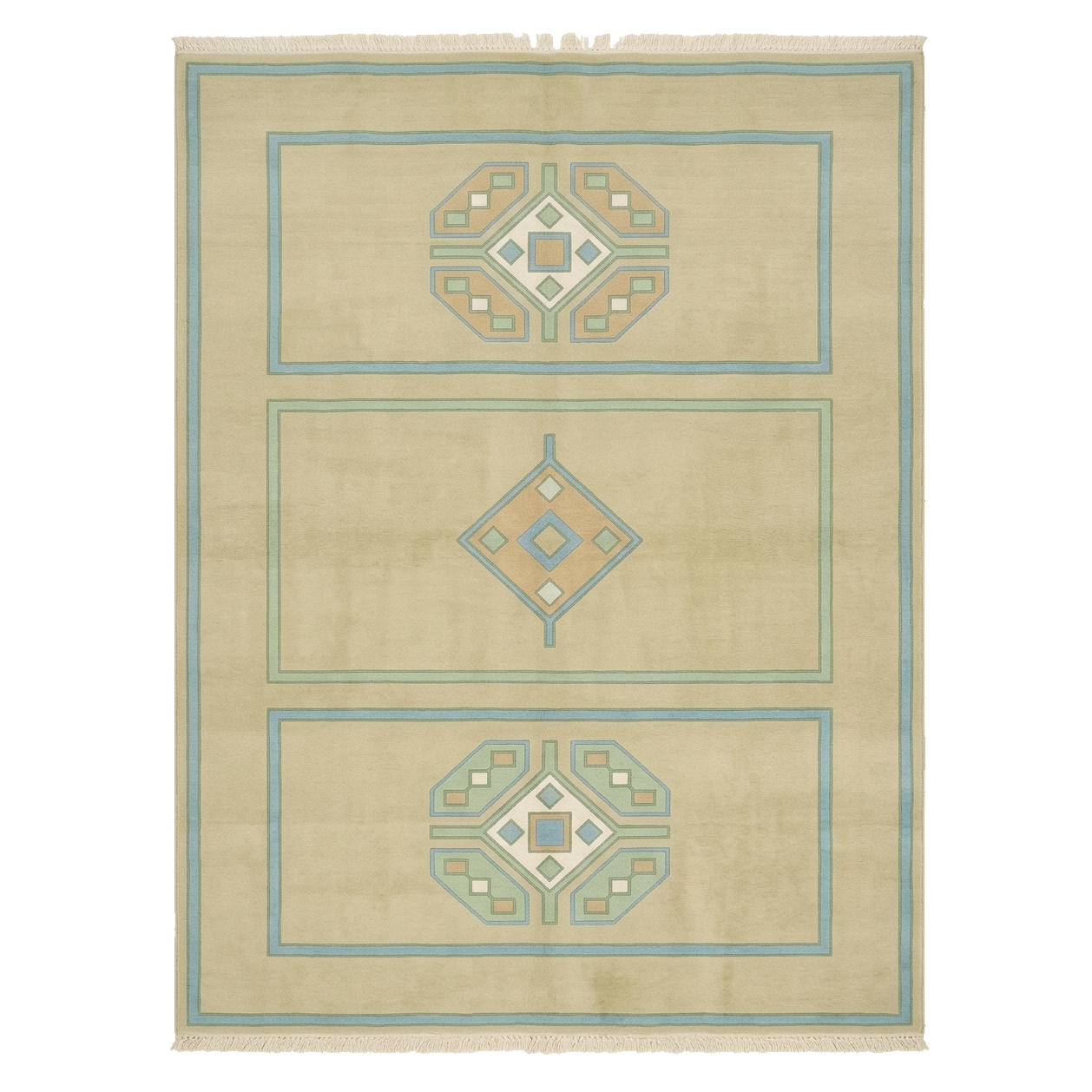 Khaki Tribal Motif Hand Knotted Rug