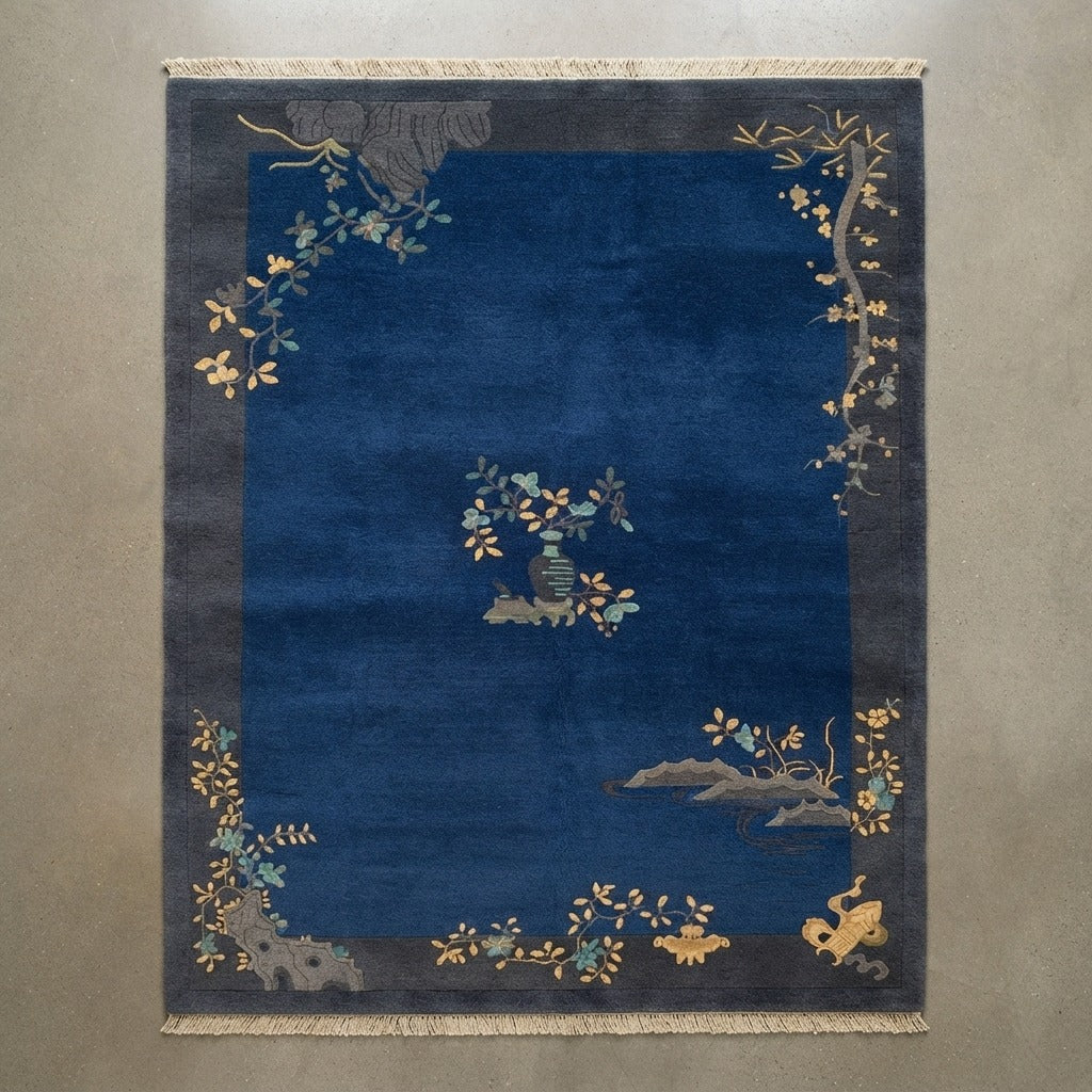 Lapis Garden Pavilion Hand Knotted Rug - studio photo