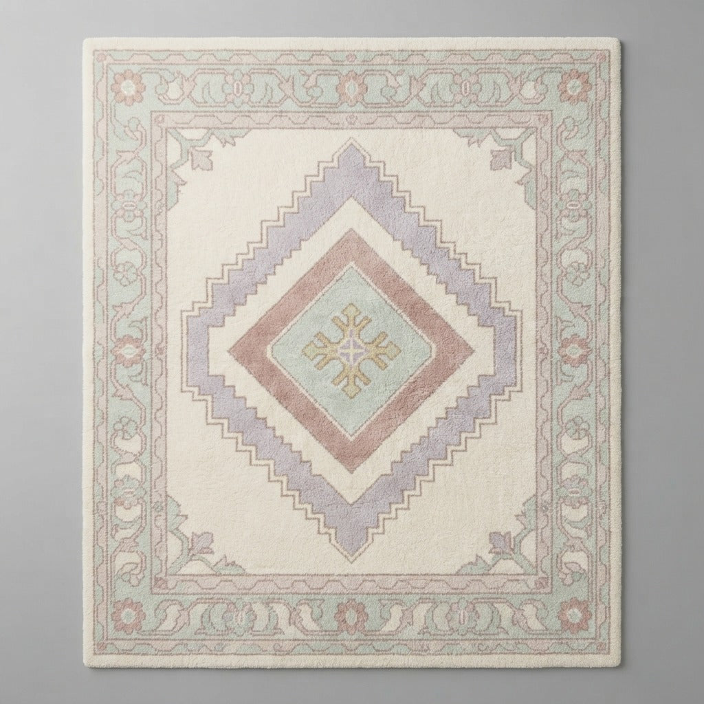 Lavender Mist Diamond Hand Tufted Wool Rug - studio photo