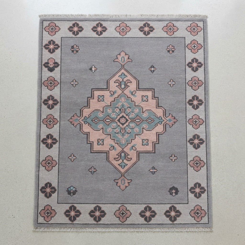 Lilac Mist Medallion Hand Knotted Rug - studio photo