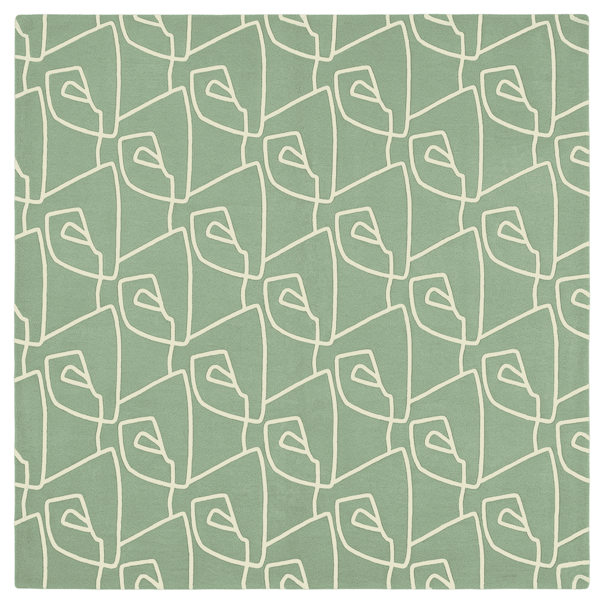 Pattern of abstract shapes on a green rug