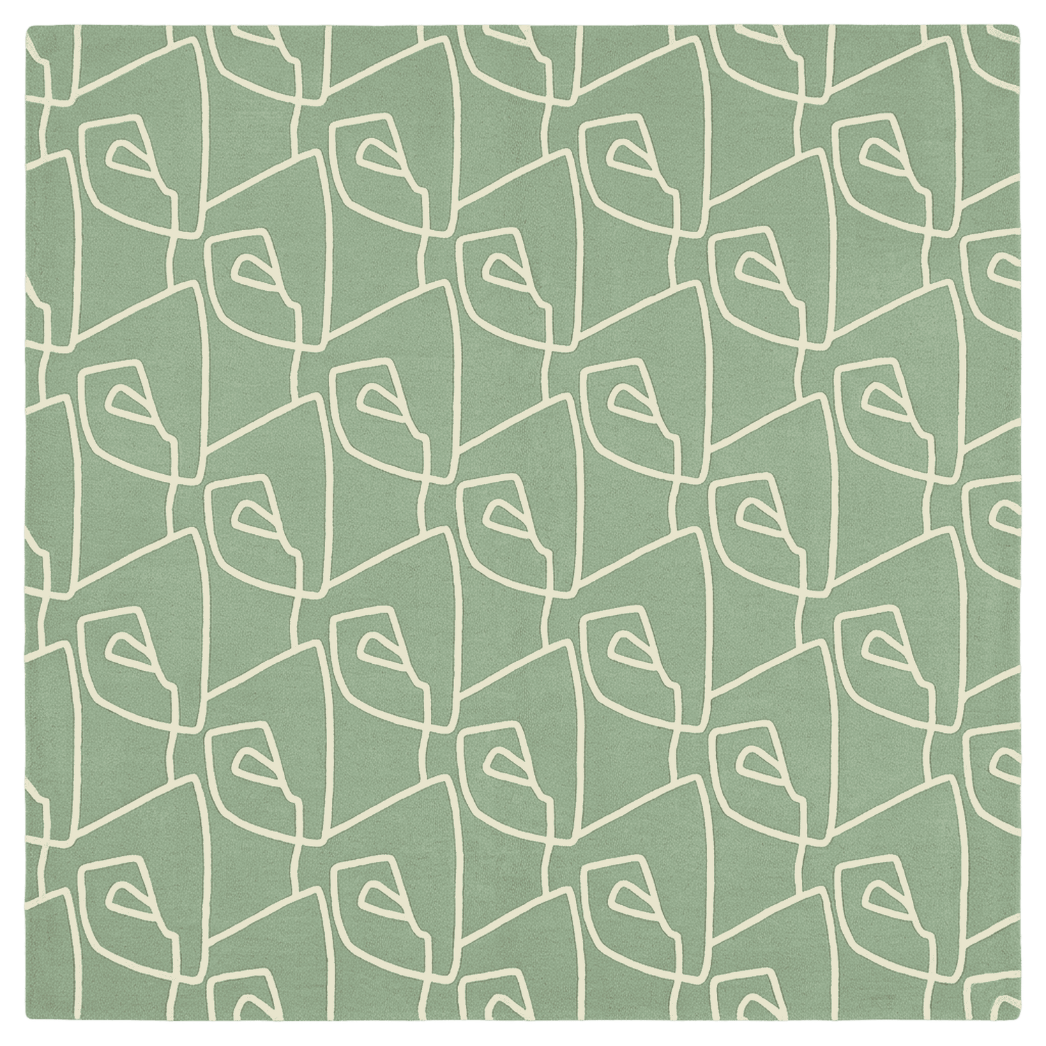 Pattern of abstract shapes on a green rug