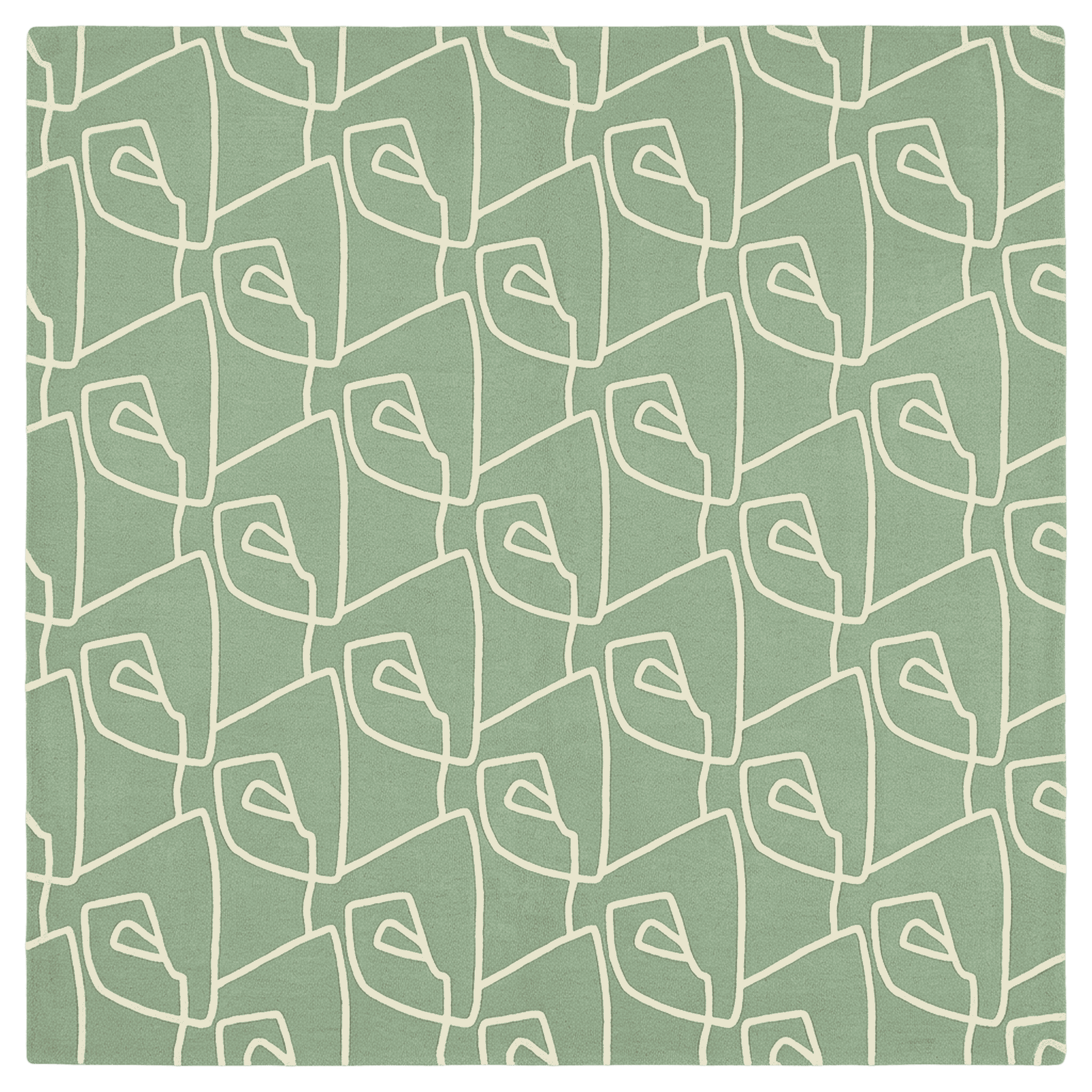 Pattern of abstract shapes on a green rug