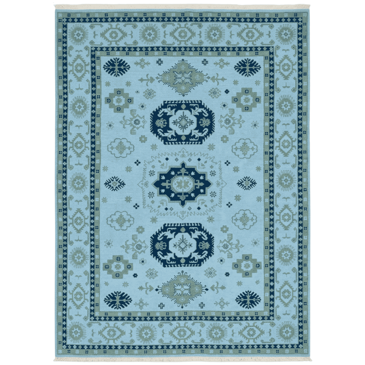 Decorative rug with geometric pattern on a white background