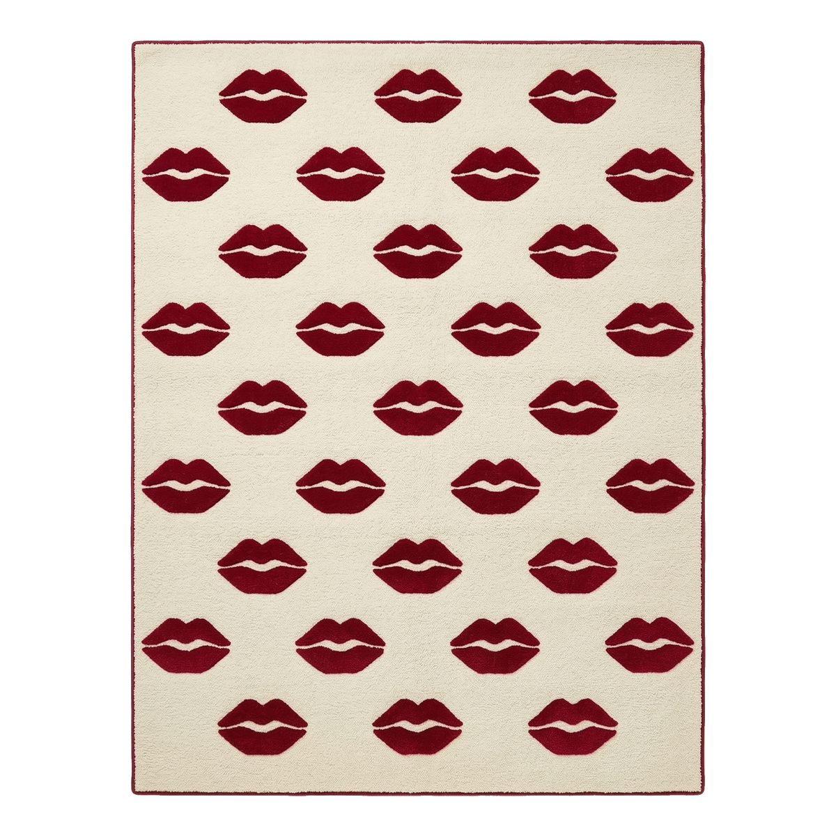 Beige rug with red lip pattern