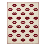Beige rug with red lip pattern