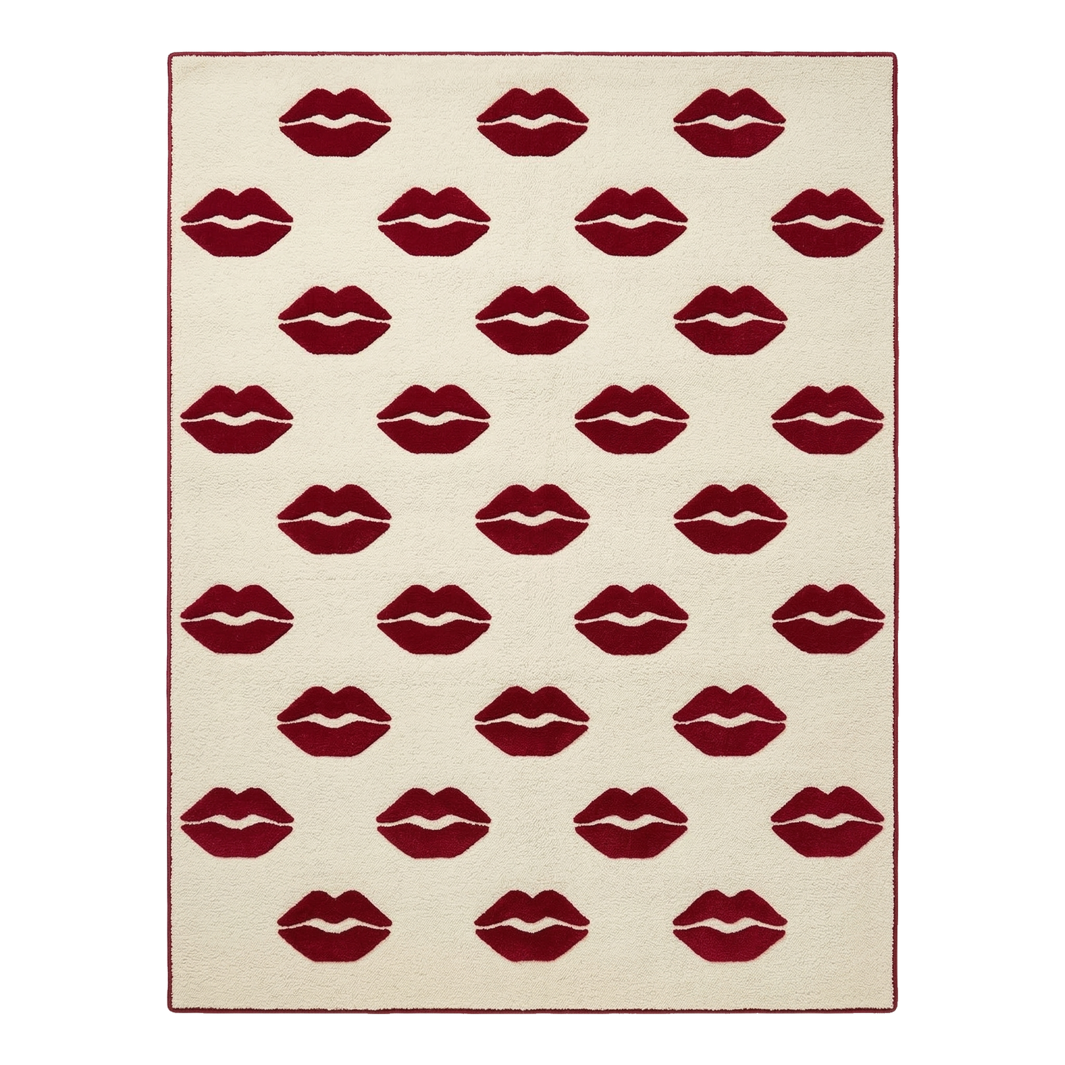 Beige rug with red lip pattern