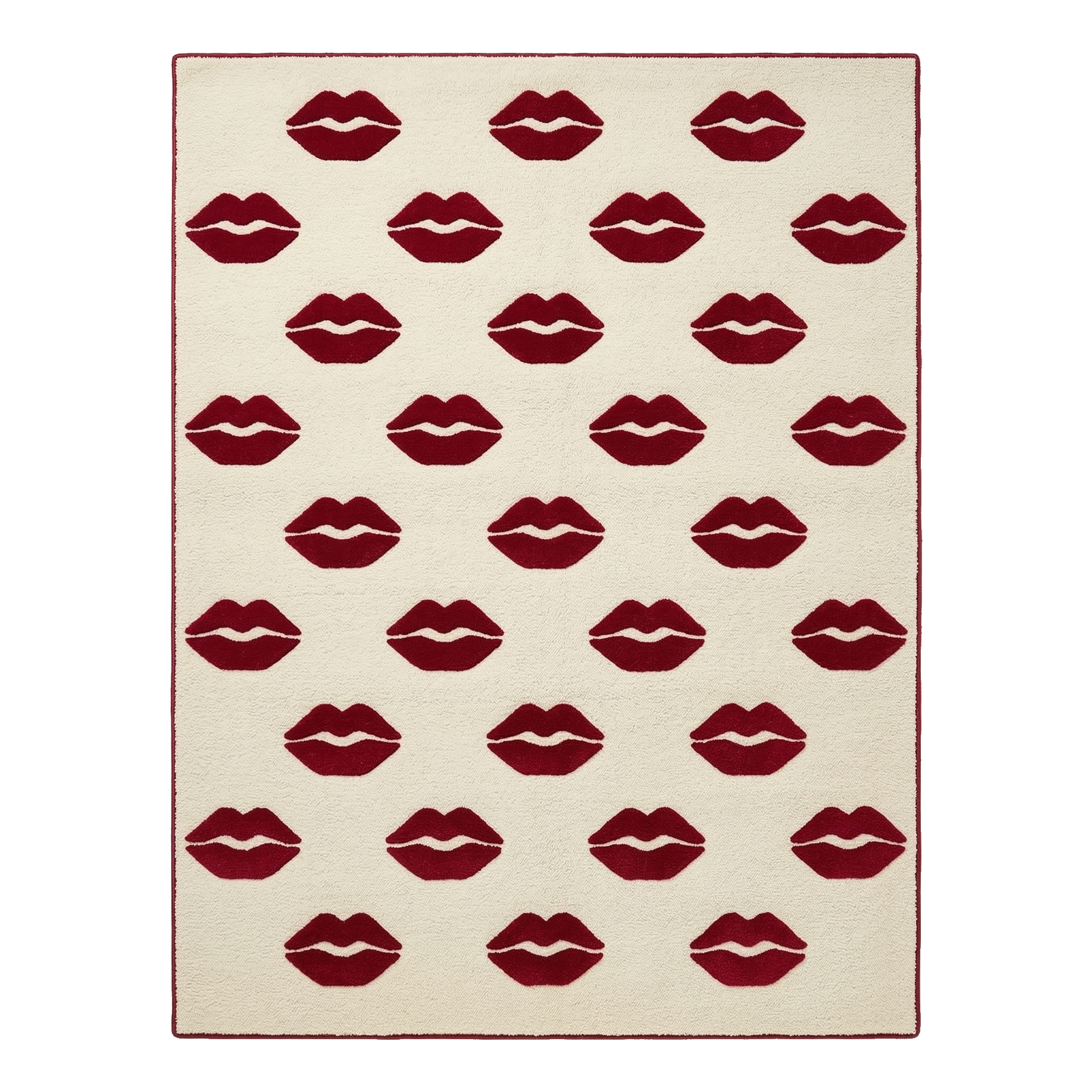 Beige rug with red lip pattern