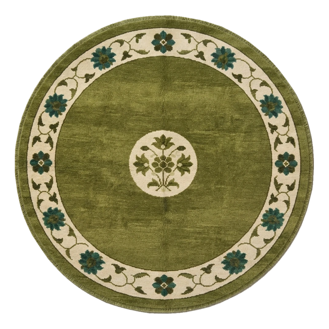 Meadow Lotus Ring Round Hand Knotted Rug