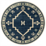 Midnight Nomad Compass Round Hand Knotted Rug - studio photo