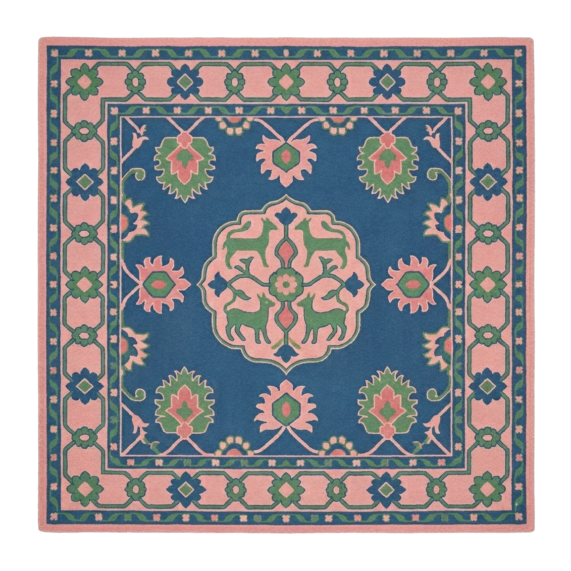 Midnight Blossom Fauna Square Hand Tufted Wool Rug
