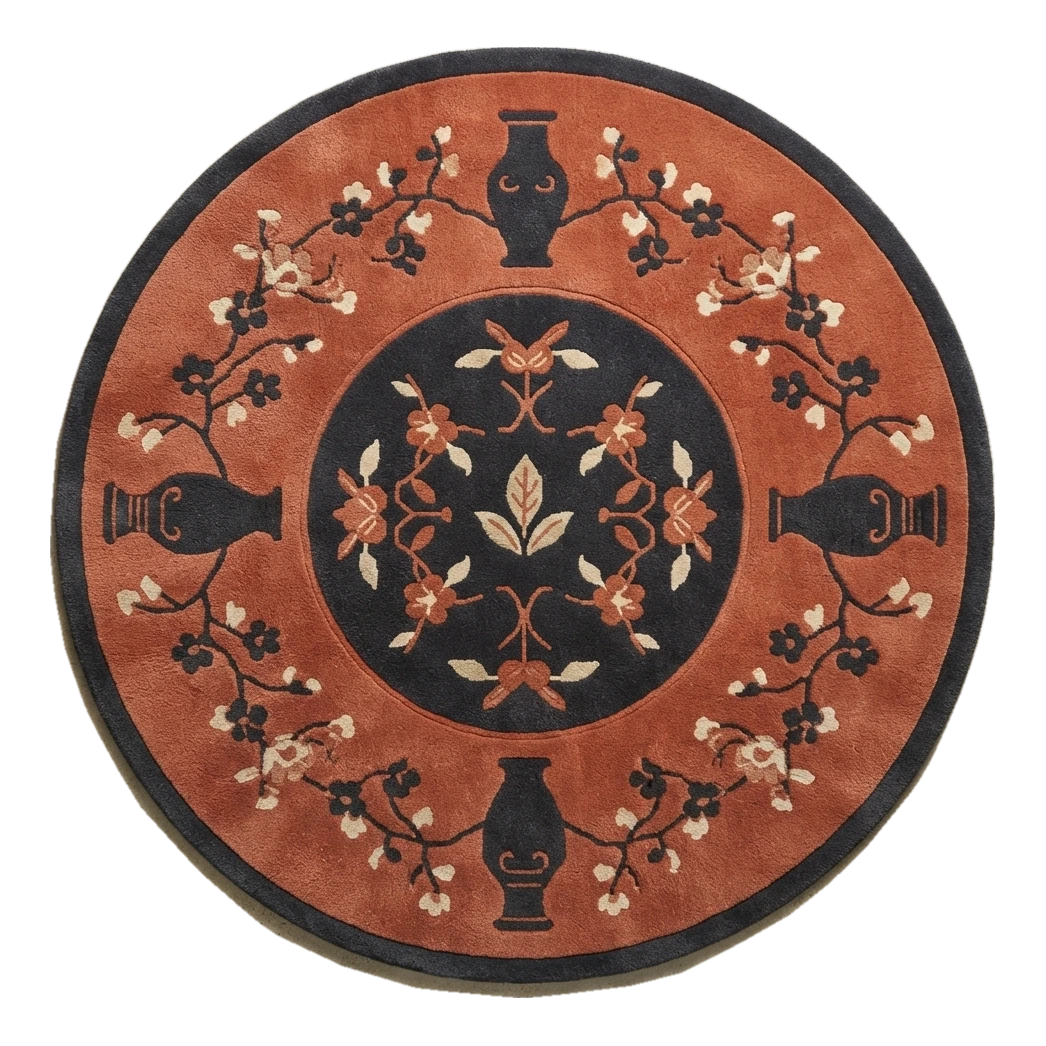 Ming Vase Ember Round Hand Tufted Wool Rug