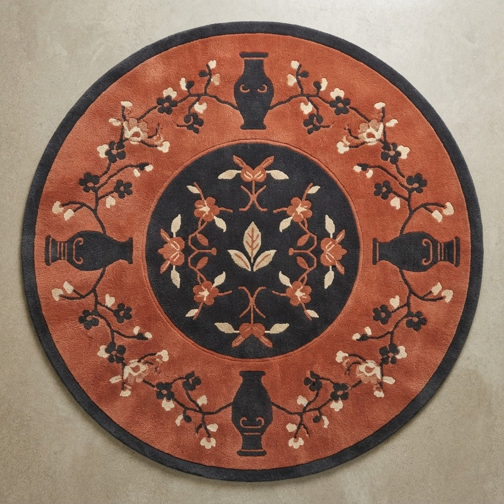 Ming Vase Ember Round Hand Tufted Wool Rug - studio photo