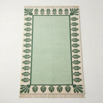 Mint Palmette Frame Hand Knotted Rug - studio photo