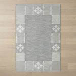 Misty Nordic Frame Flatweave Cotton Dhurrie Rug - studio photo