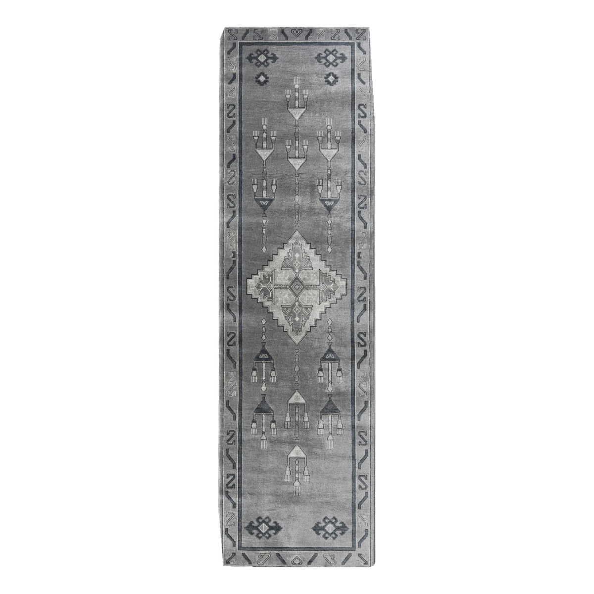 Misty Pewter Lanterns Hand Tufted Runner Rug