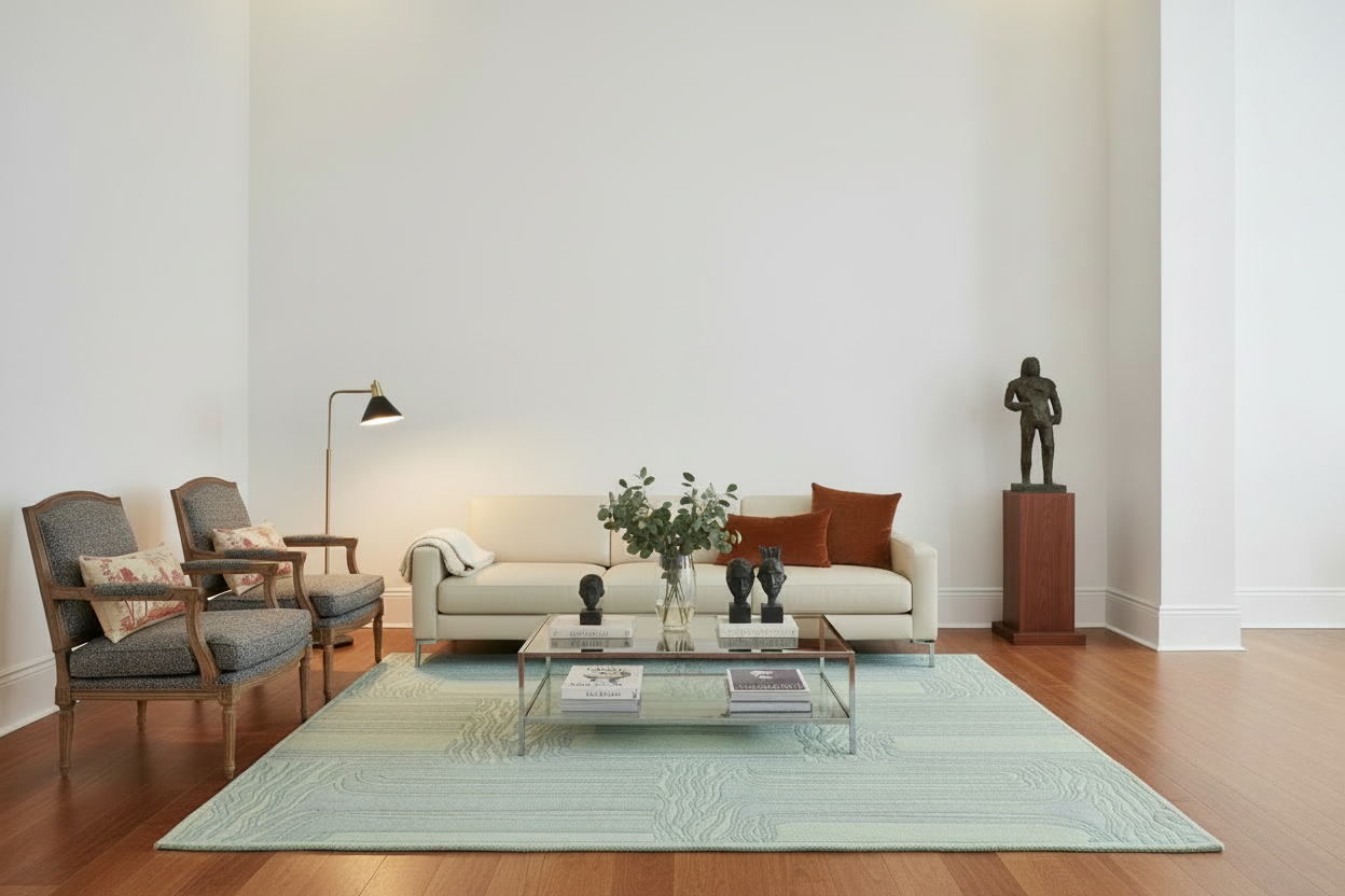 Modern Blue Water Reed Hand Tufted Wool Rug