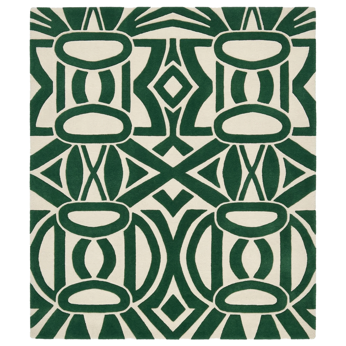 Green geometric rug on a white background