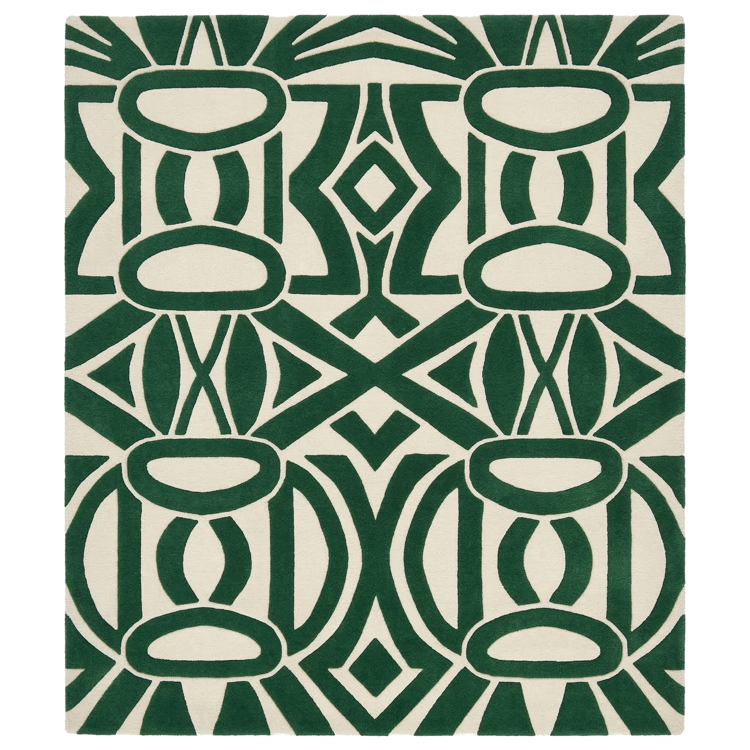 Green geometric rug on a white background