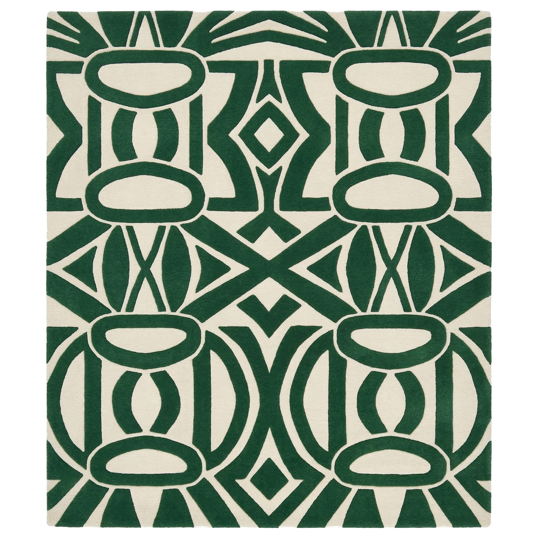 Green geometric rug on a white background