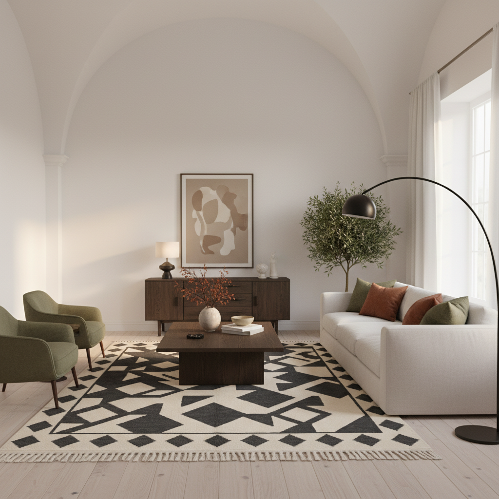 Monochrome Mosaic Hand Knotted Rug