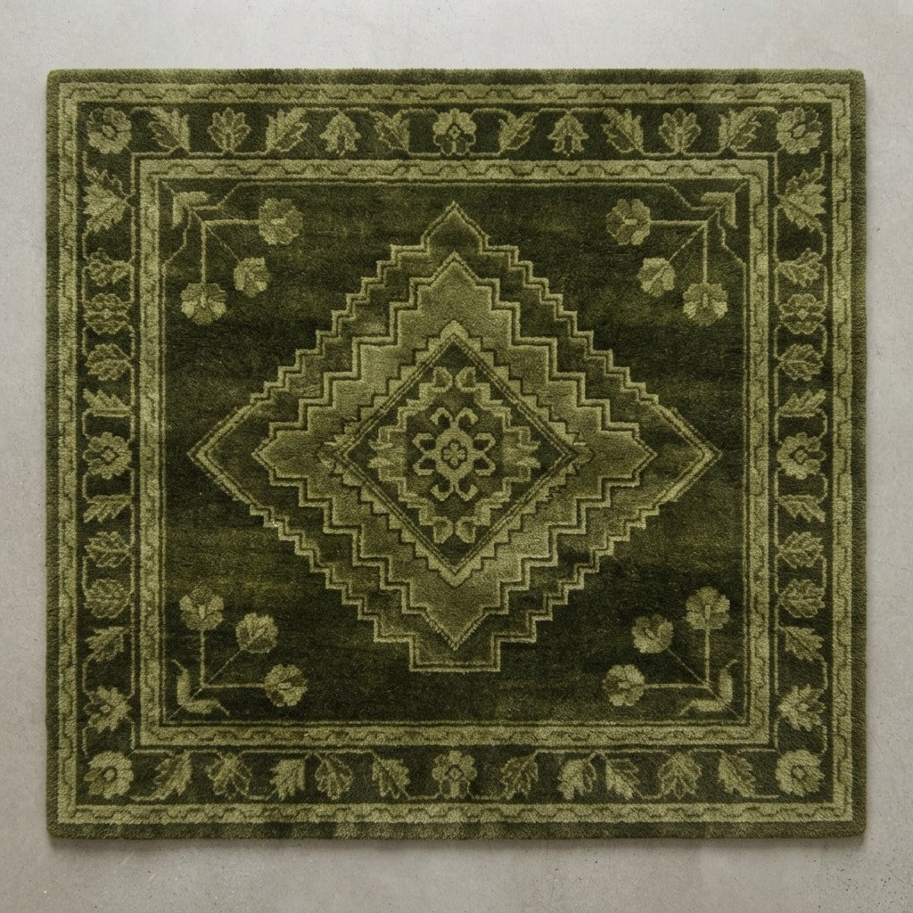 Moss Diamond Sanctum Hand Tufted Wool Rug - studio photo