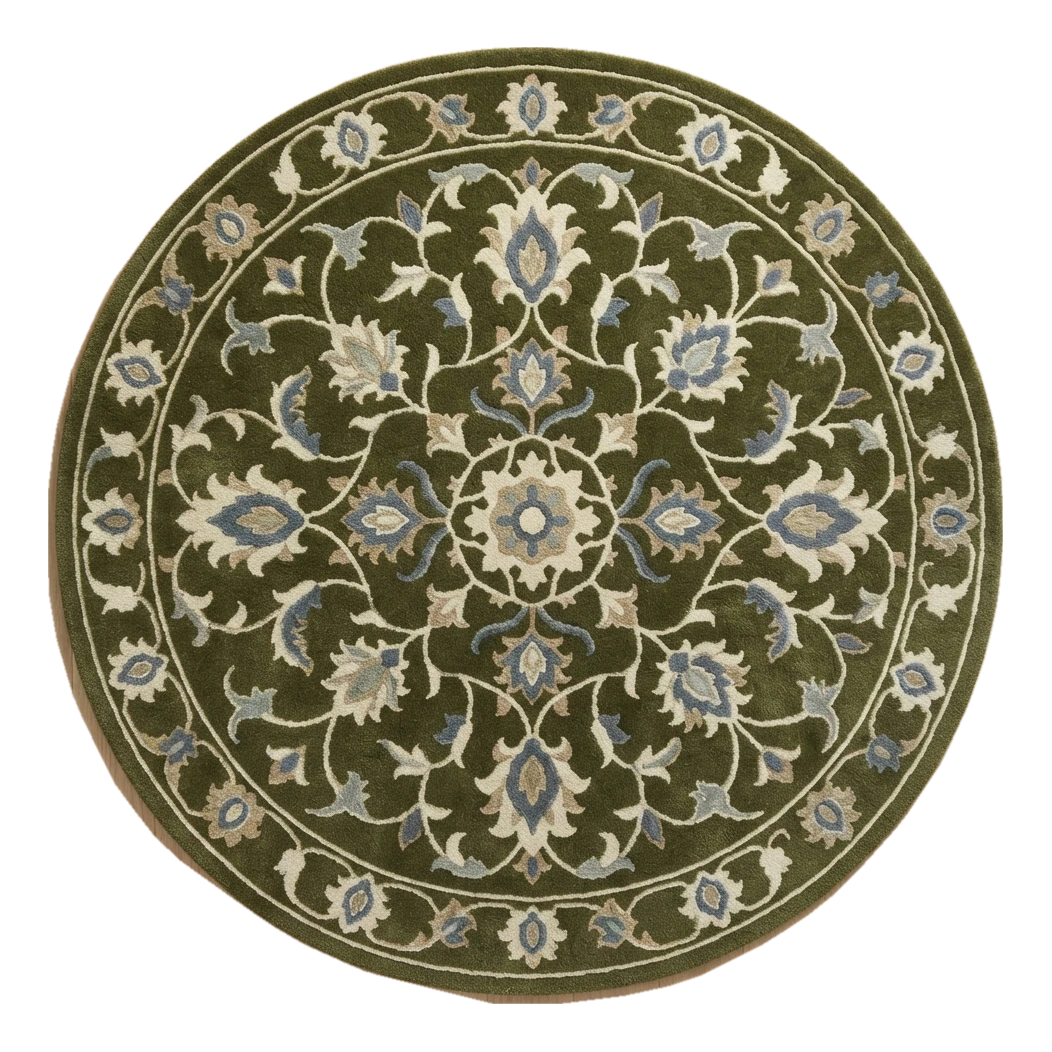 Moss Paisley Orbit Round Hand Tufted Wool Rug - alternate view