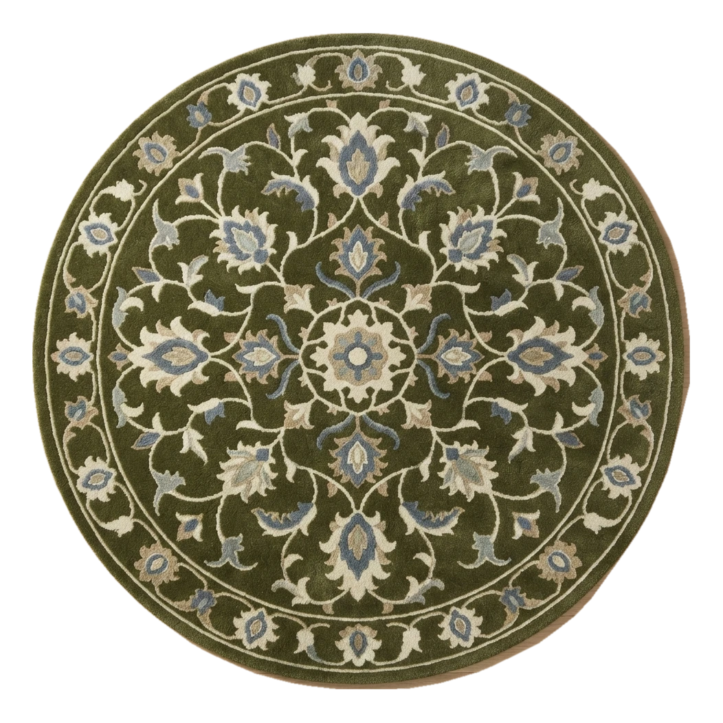 Moss Paisley Orbit Round Hand Tufted Wool Rug