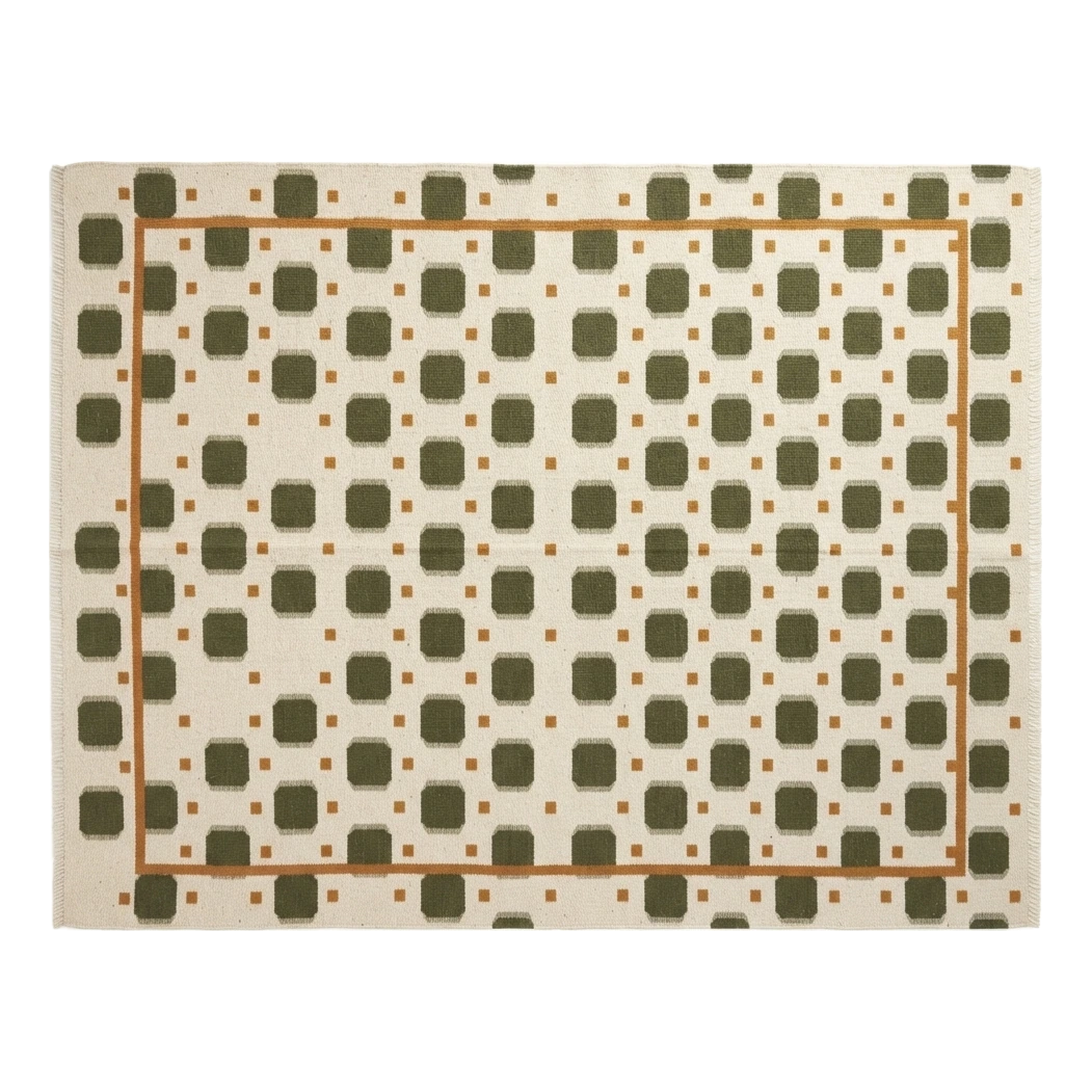 Moss Pebble Parade Flatweave Cotton Dhurrie Rug - alternate view