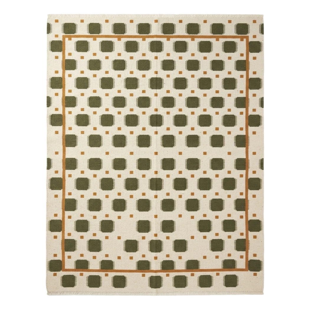 Moss Pebble Parade Flatweave Cotton Dhurrie Rug