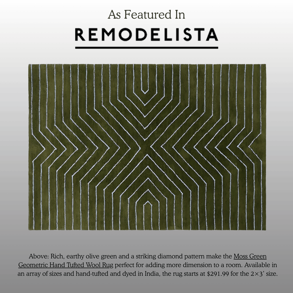  Moss Green Geometric Hand Tufted Wool Rug 