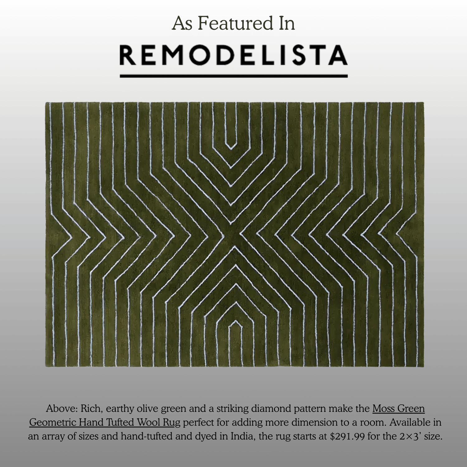Moss Green Geometric Hand Tufted Wool Rug — Custom 12' × 12'