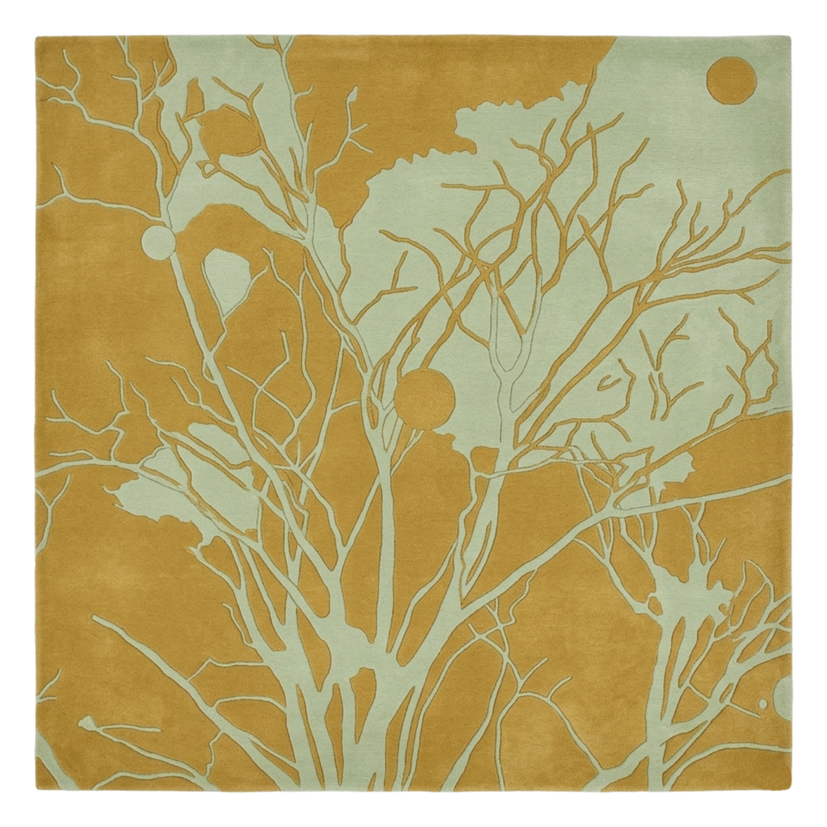 Mustard Coral Branch Hand Tufted Wool Rug