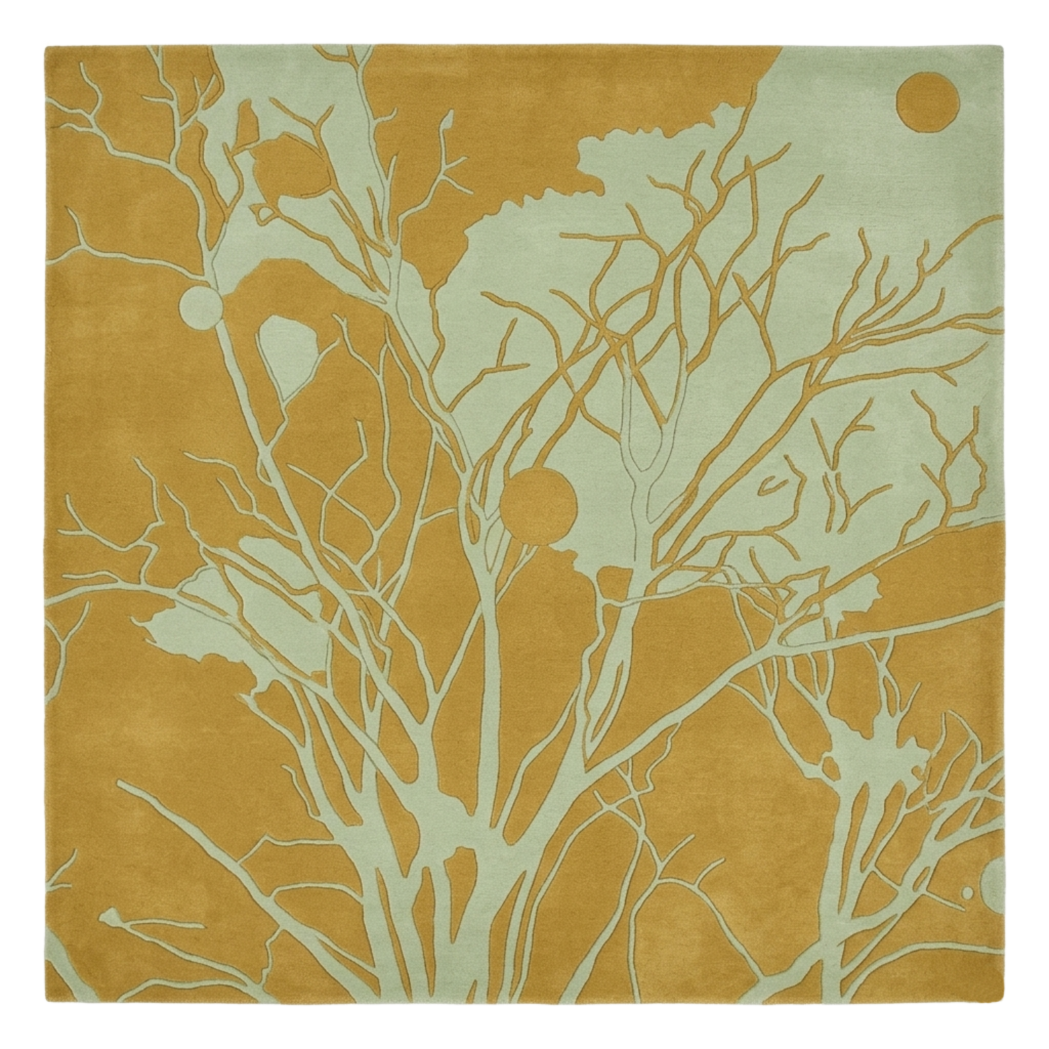 Mustard Coral Branch Hand Tufted Wool Rug