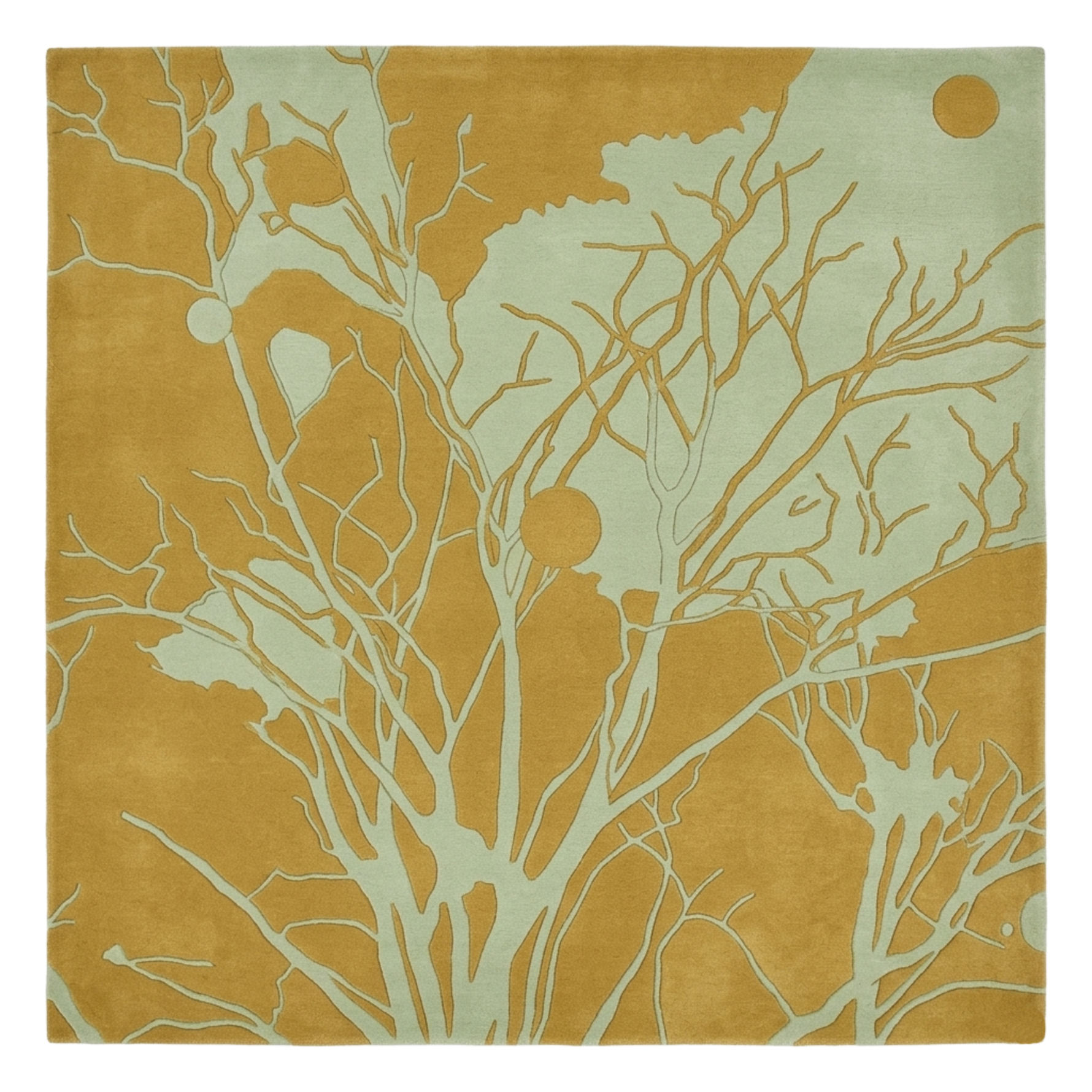 Mustard Coral Branch Hand Tufted Wool Rug