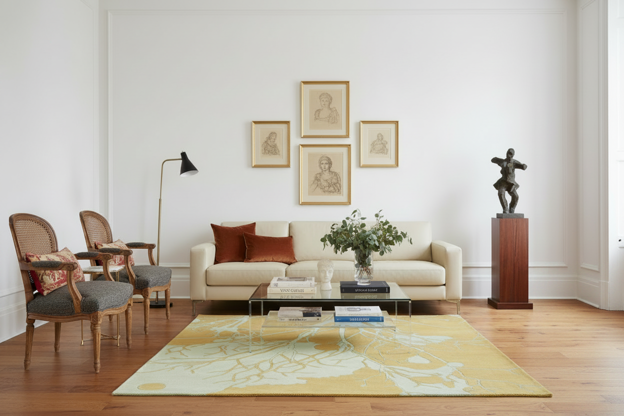 Mustard Coral Branch Hand Tufted Wool Rug