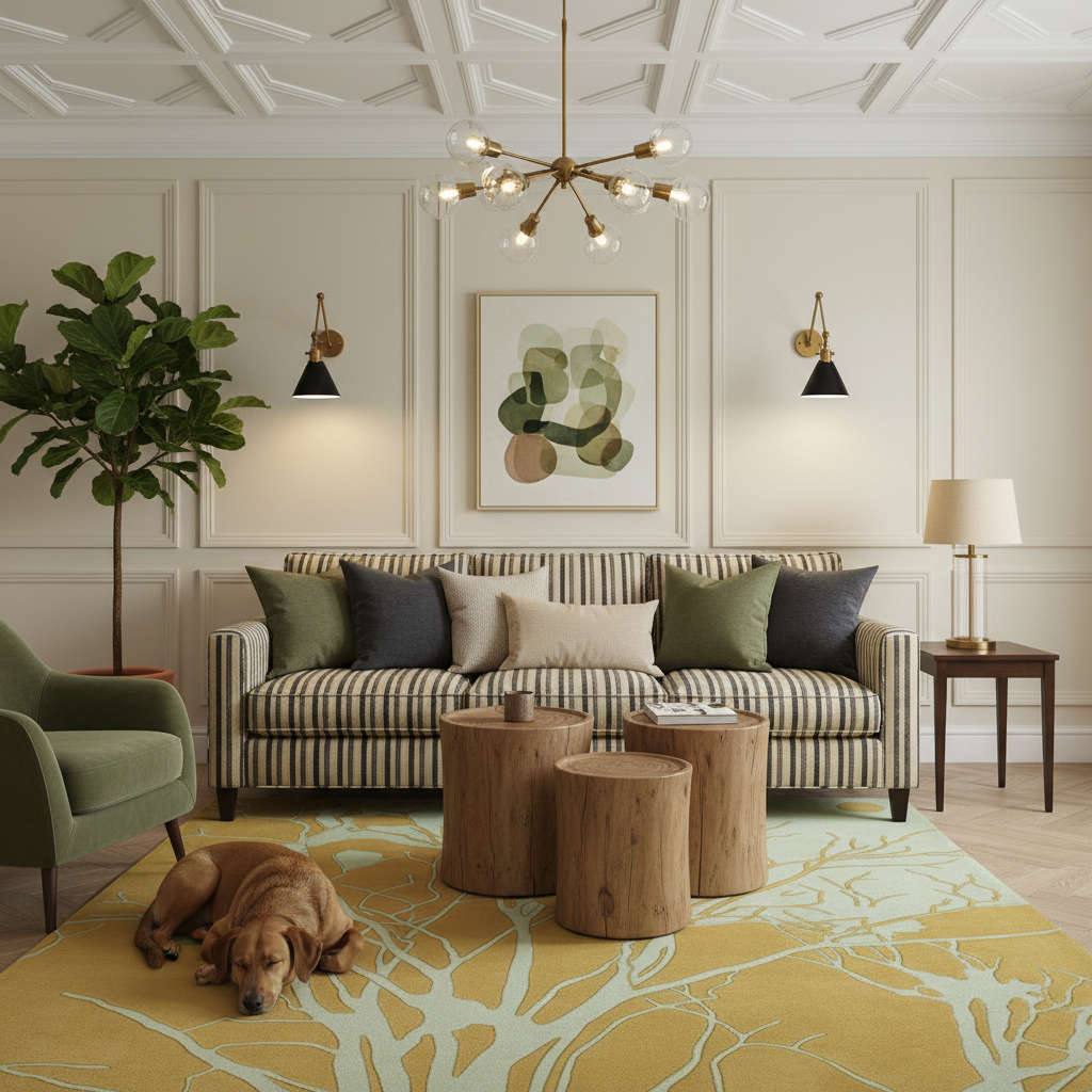 Mustard Coral Branch Hand Tufted Wool Rug