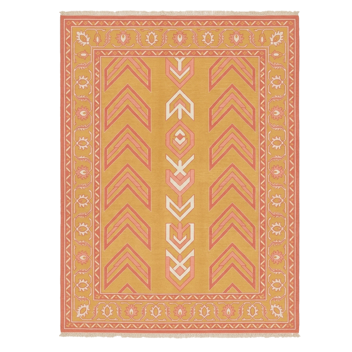 Mustard Coral Chevron Alignment Hand Knotted Rug