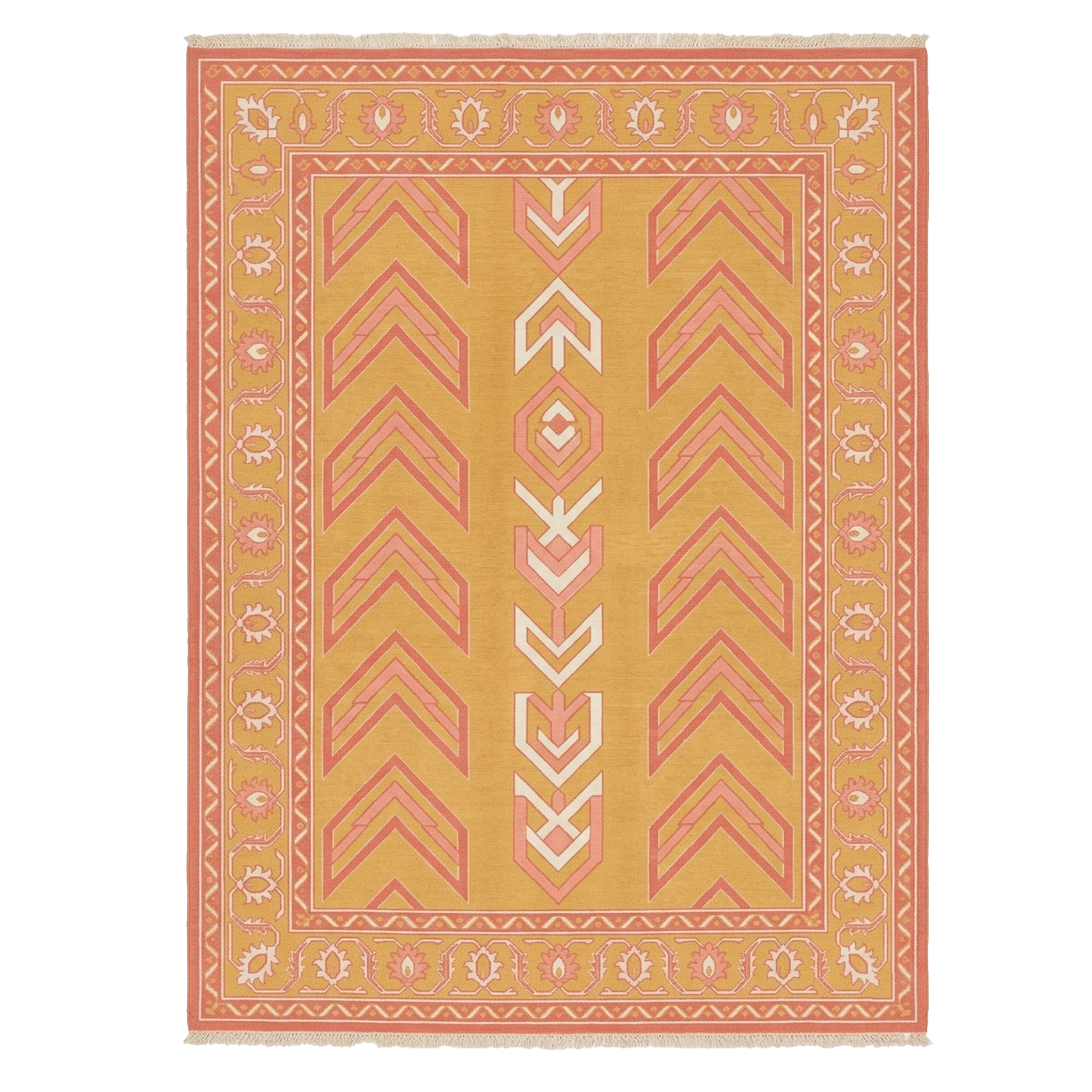 Mustard Coral Chevron Alignment Hand Knotted Rug