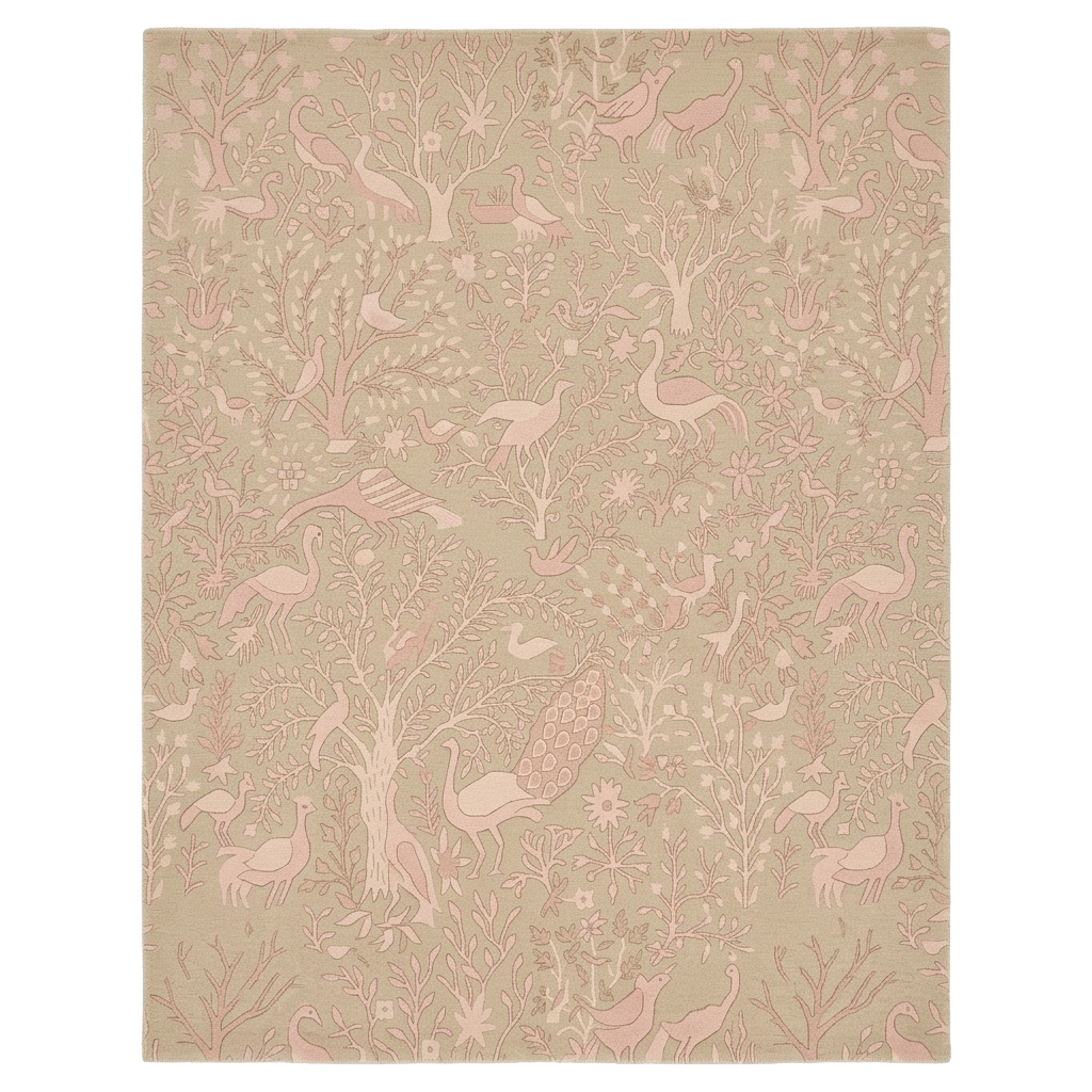 Muted Taupe Avian Forest Hand Knotted Rug 