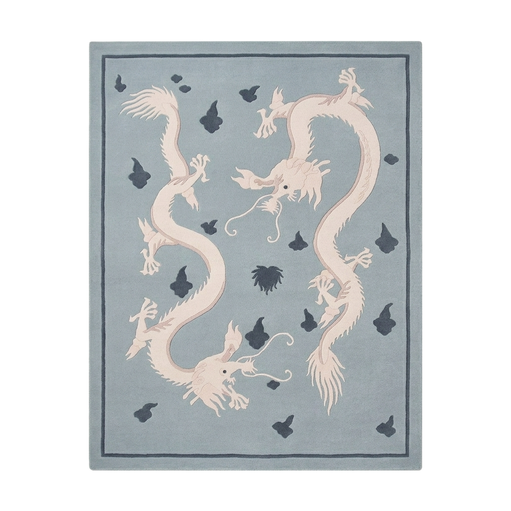 Mythical Dragon Blue Hand Tufted Wool Rug