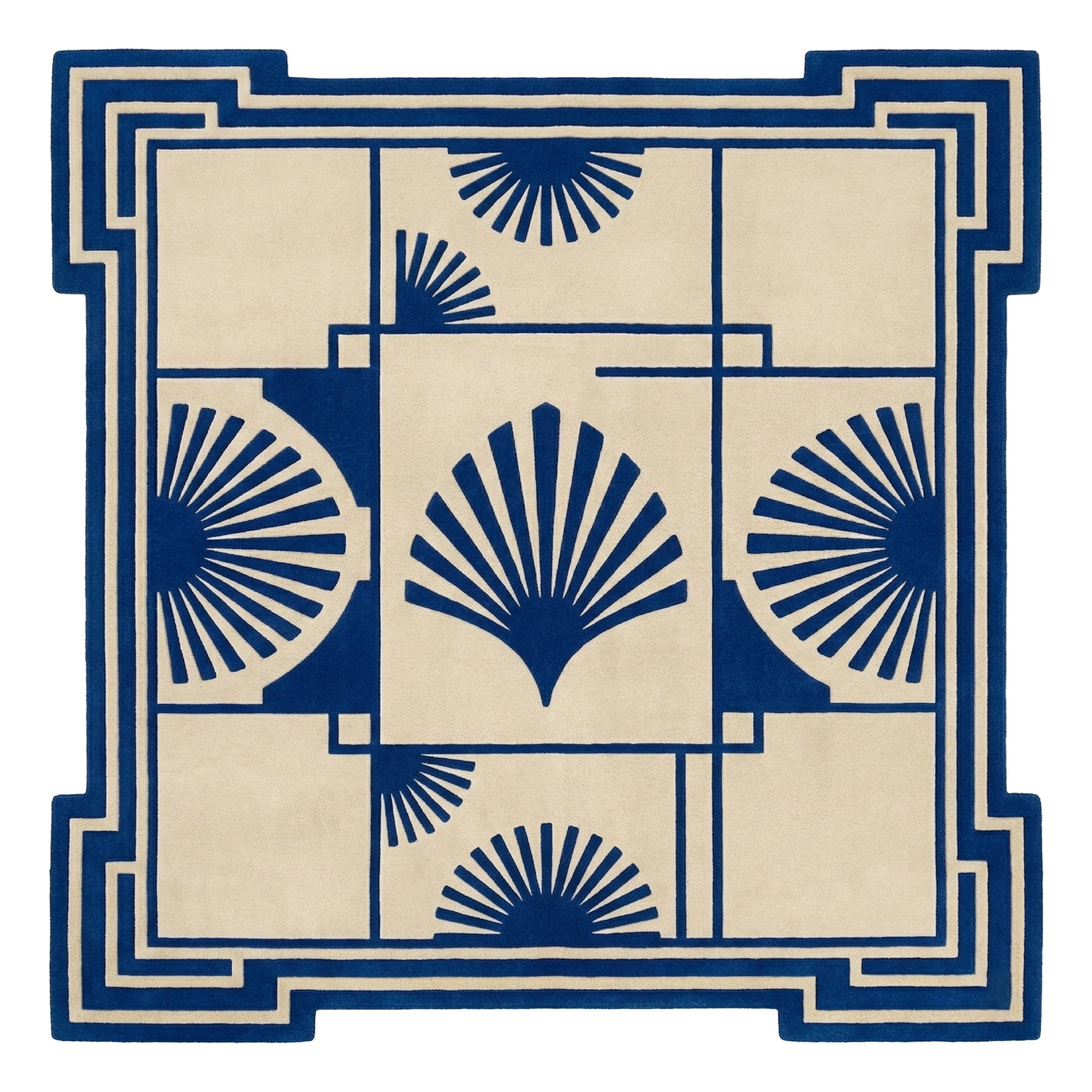 Navy Shell Motif Hand Tufted Wool Rug
