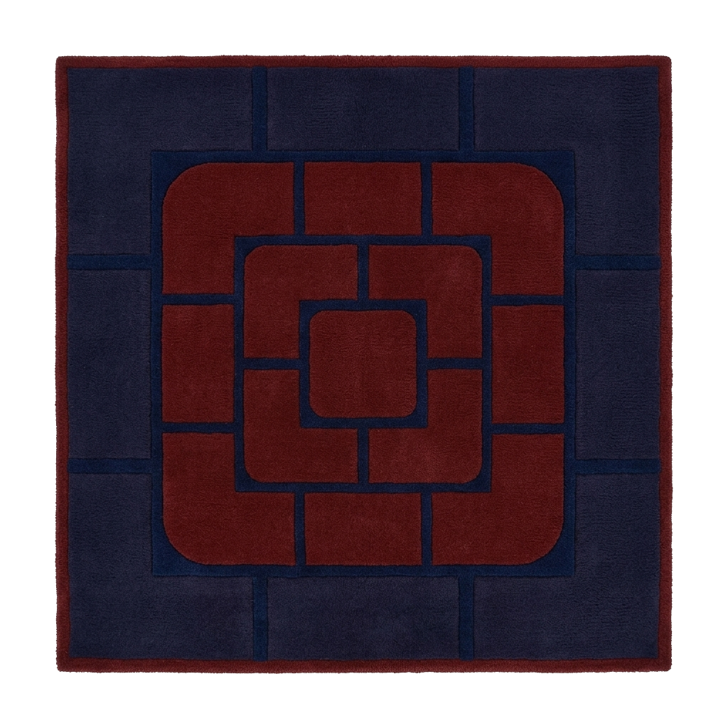 Navy Square Tetris Hand Tufted Wool Rug