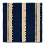 Navy Wavy Stripes Hand Tufted Wool Rug with cream vertical stripes and scalloped wavy edges